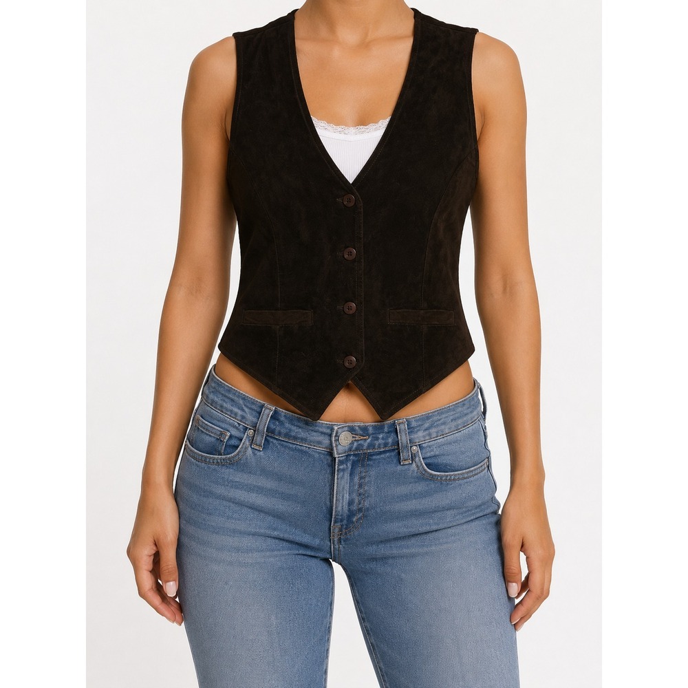Bisou Bisou Brown Suede Button Front Best Women's Size (S)